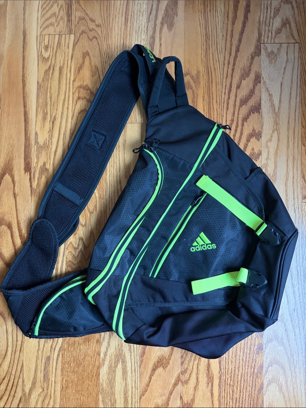 Adidas Black and Neon Green Crossbody Sling Bag